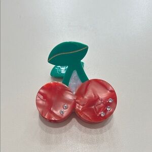Cherry Claw Clip with Green Leaf Accent